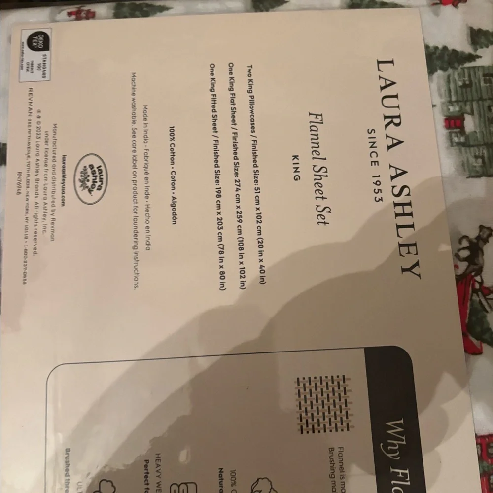 Laura Ashley Festive Holiday village king Flannel Sheet Set - Red and Green